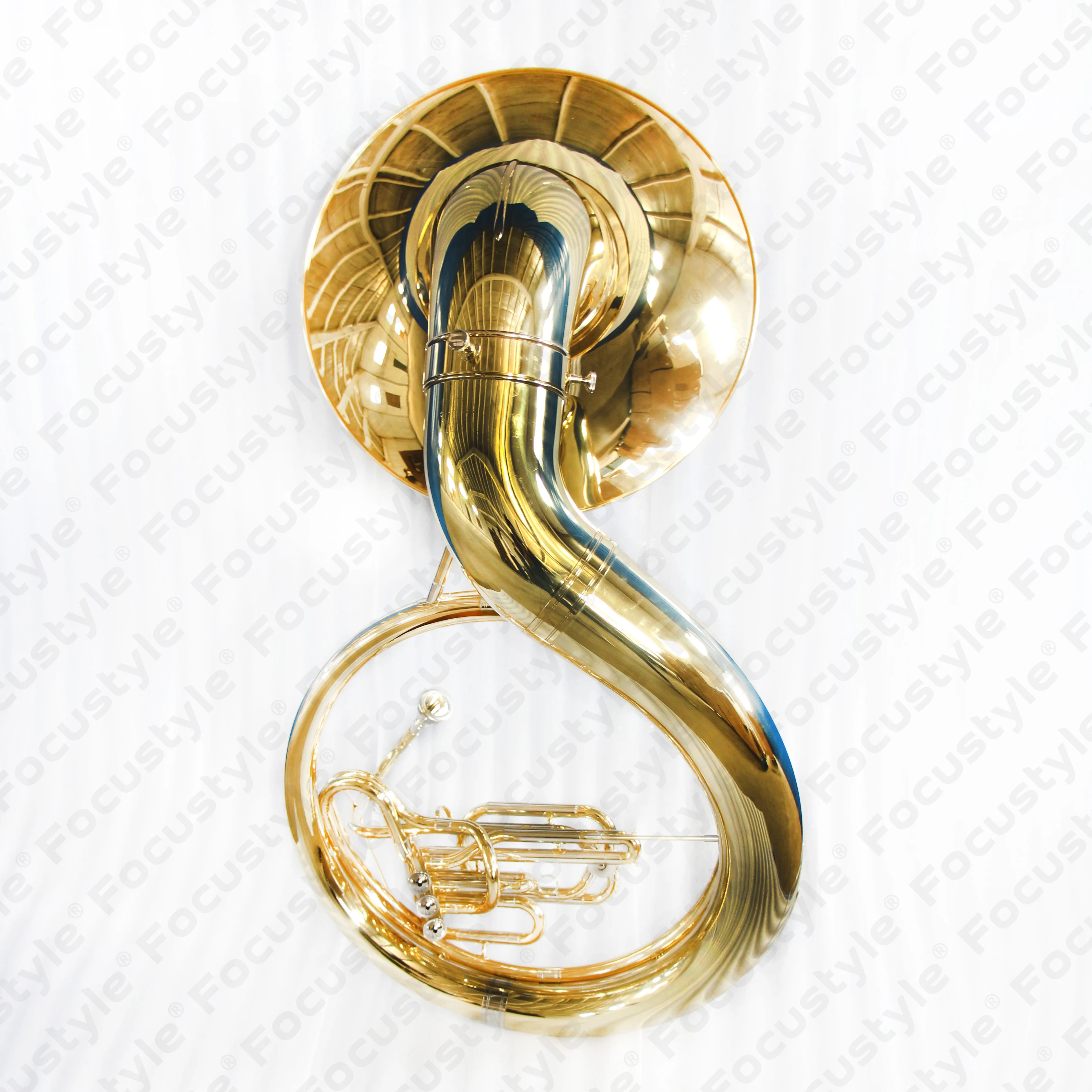 Focustyle FSP-300 Professional CC Sousaphone Brass Body Bell 3 Stainless Steel Pistons Gold Lacquer Finish  Packaging