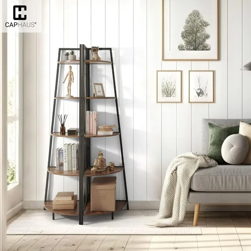 

Tall Corner Shelf Stand, 4-Tier Display Shelves, Ladder Corner Wood Storage Plant Bookshelf with Metal Frame, Rustic Oak