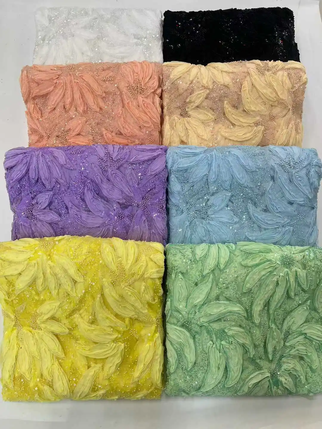 Luxury African 3D Beaded Lace Fabric High-Quality French Nigerian Sequined Embroidered Lace Fabric for Sewing Evening Gowns