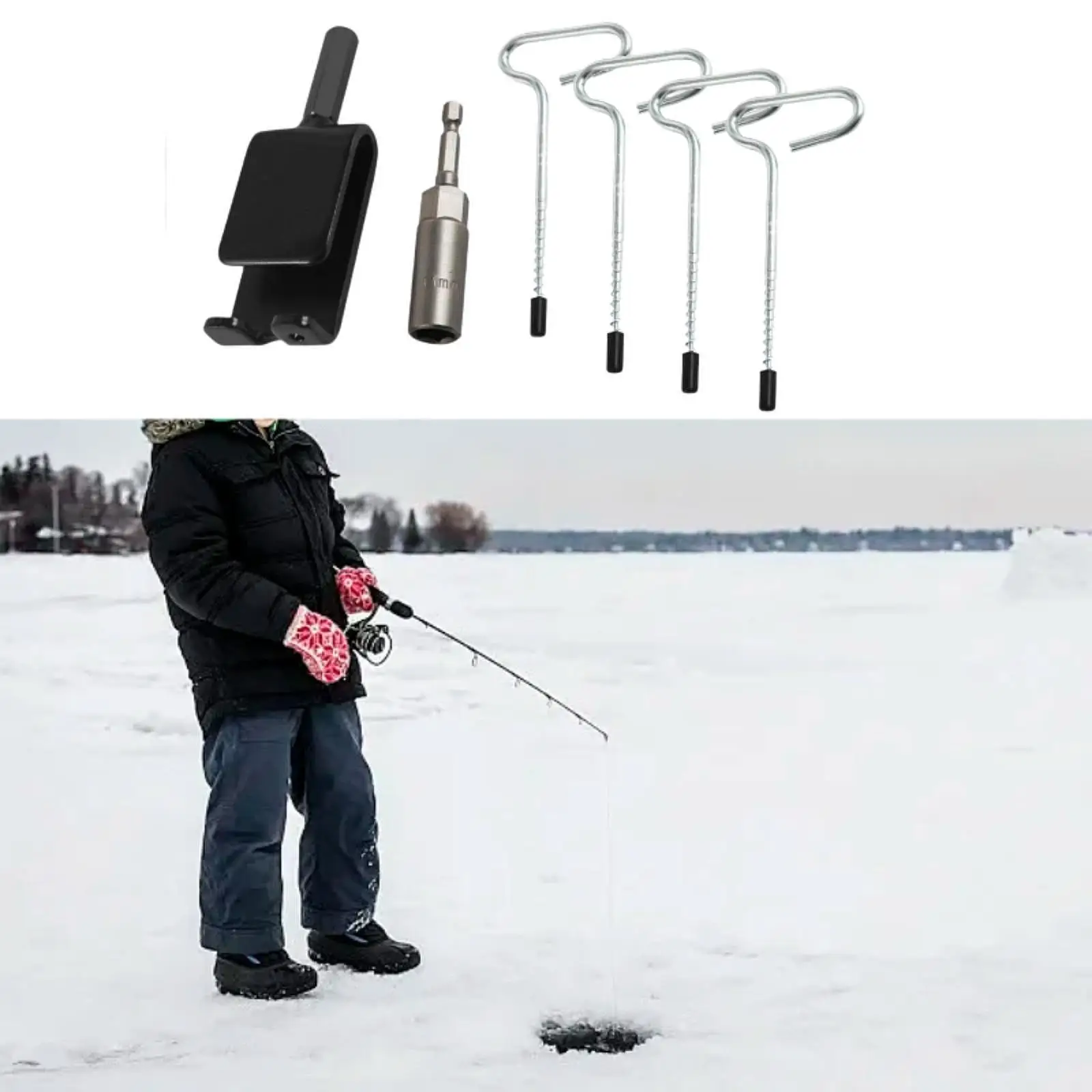 4Pcs Ice Fishing Anchors with Power Drill Adapter Ice Fishing Shelter Anchor