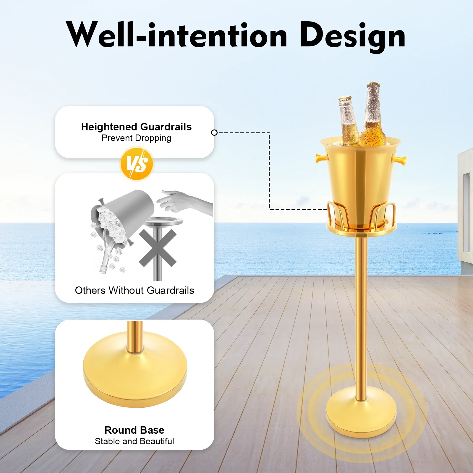

Stainless Steel Standing Ice Bucket,Gold Ice Bucket with Stand,Ice Cube Container for Parties,12Lb 5L 91cm