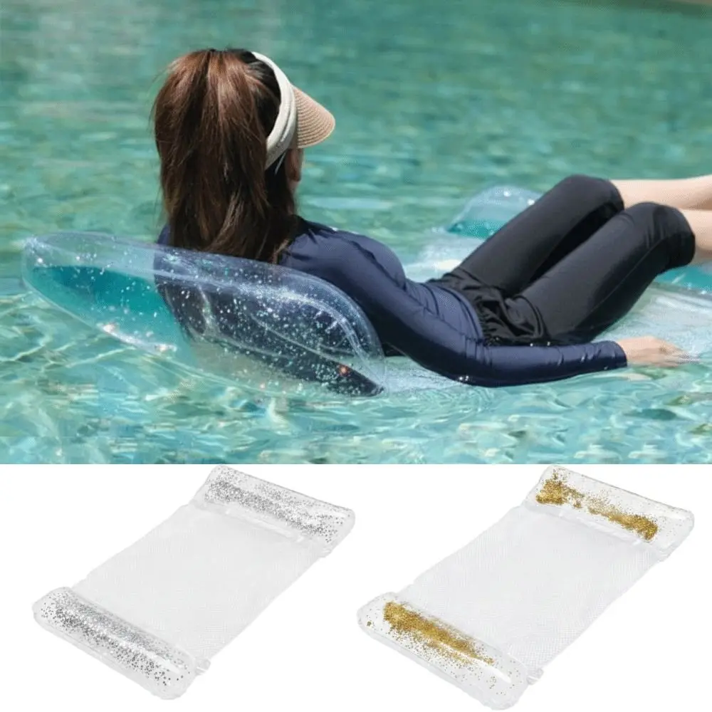 Foldable Inflatable Water Hammock Durable PVC Inflatable Design Pool Float Transparent Glitter Stripe Pattern Pool Hammock Beach