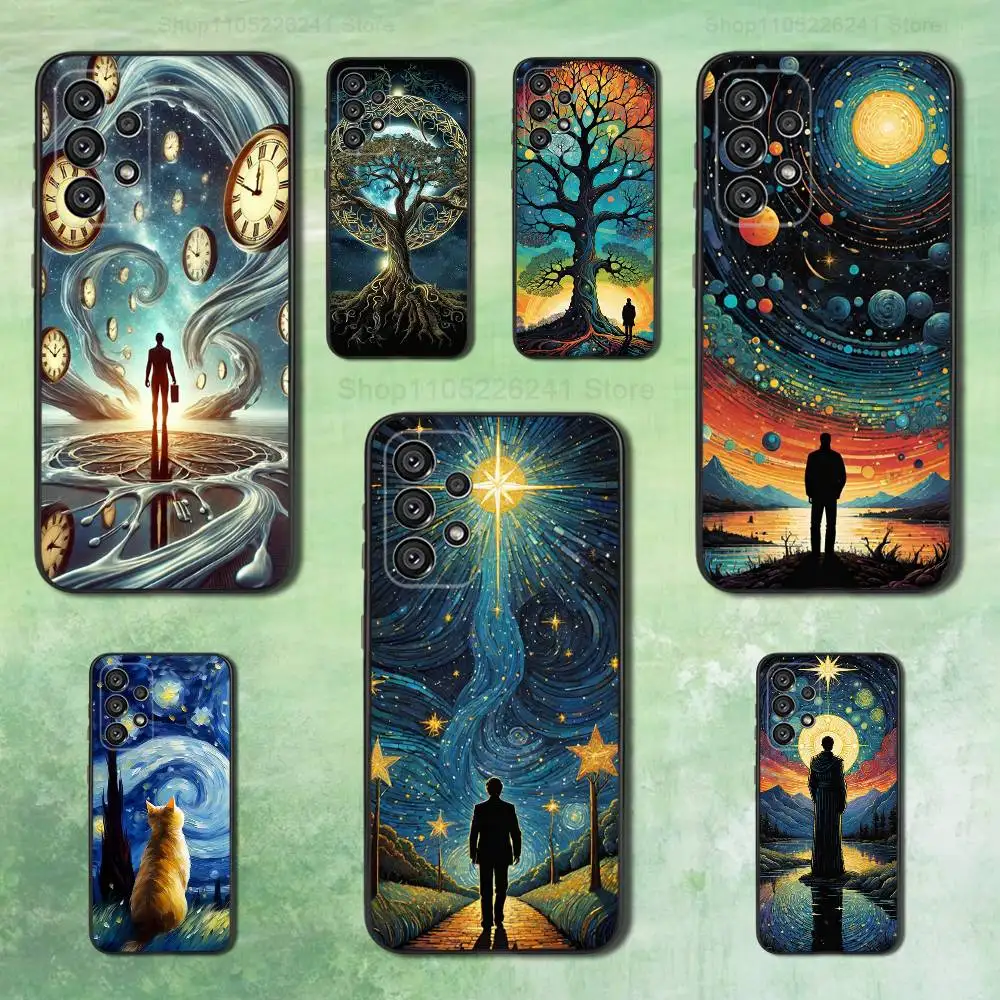 

Starry Sky Art Trees Phone Case For Samsung Galaxy A73,31,32,72,41,53,52,71,22,5G,Note,J7,8,9 Soft Black Silicone Cover