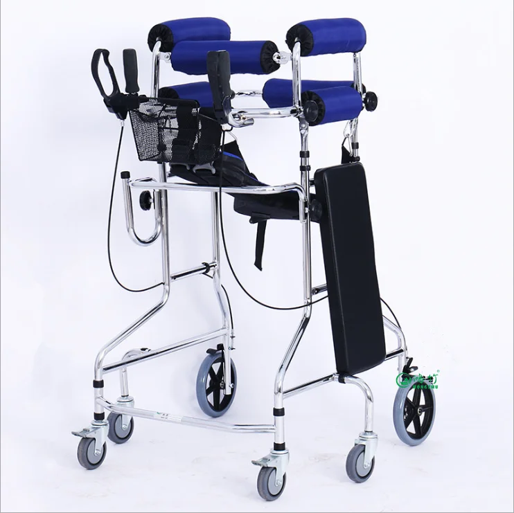 Hemiplegia Walker Stand Frame with Seat Wheel Rehabilitation Device Folding Height Adjustable Lower Limb Disabled