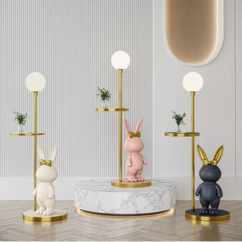 Cute Rabbit Led Floor Lamps for Living Room Girl Bedroom Ambient Lamp Children\'s Room Shelf Ornaments Decorative Standing Light