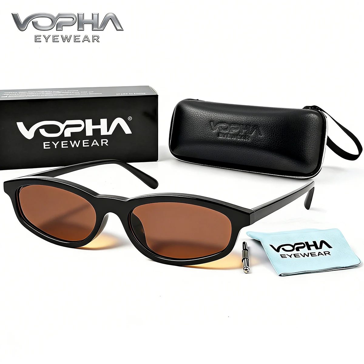 

VOPHA Retro Cat eye Sunglasses Rectangle Oval Y2k Women 90s Trendy Narrow Small S01
