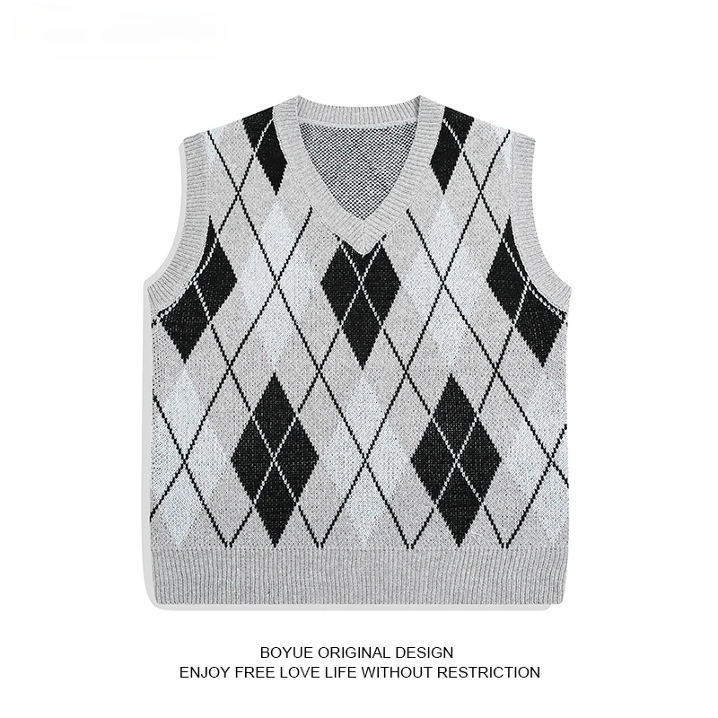 Sweater Vest Men Spring V-neck Japanese Vintage  College Knitted Fashion Loose All-match Sleeveless Simple Clothing A02