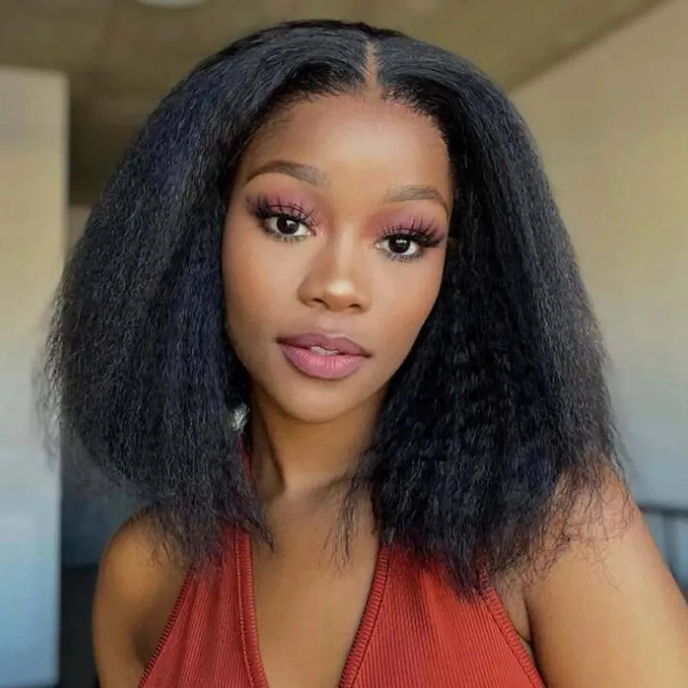 

Кудрявый прямой парик из натуральных волос на кружеве 13x4, бразильский яки, короткий парик боб плотности 200, человеческие волосы для женщин, предварительно выщипанные волосы