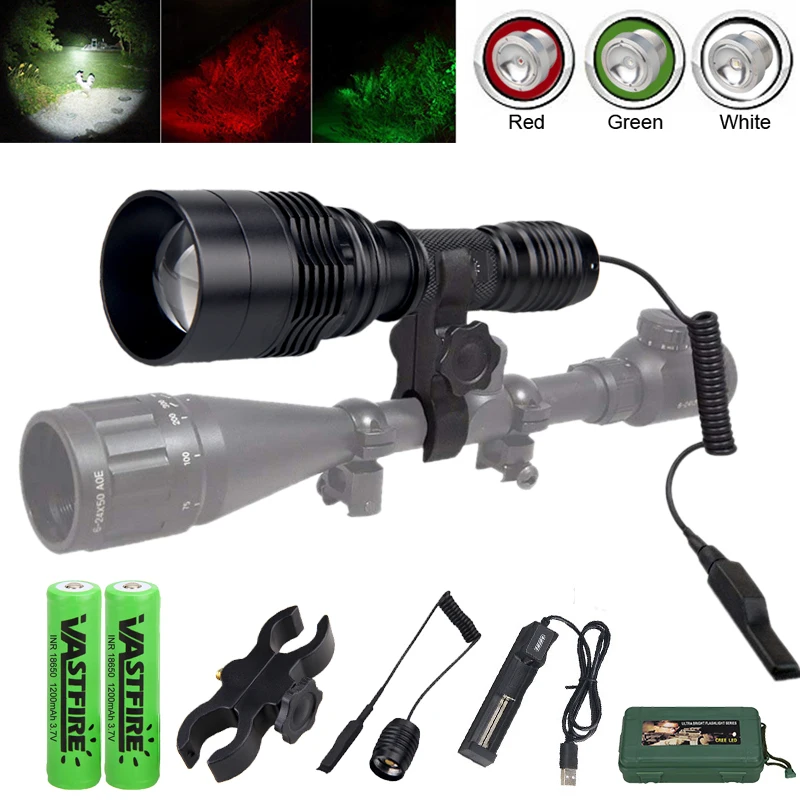 3in1 Multicolor Zoom Flashlight Tactical White/Red/Green Lighting Flashlight Torch Zoomable Outdoor Hunting Hiking Camping Torch