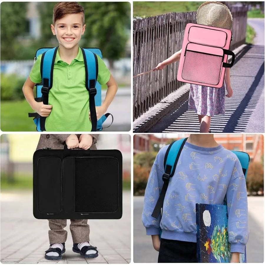 Portafolio de arte Bolsa de arte de ilustraciones 15 x 18 para obras de arte infantiles Organizador 8K Estuche de portafolio A3 para transportar obras de arte con totalizador y respaldo