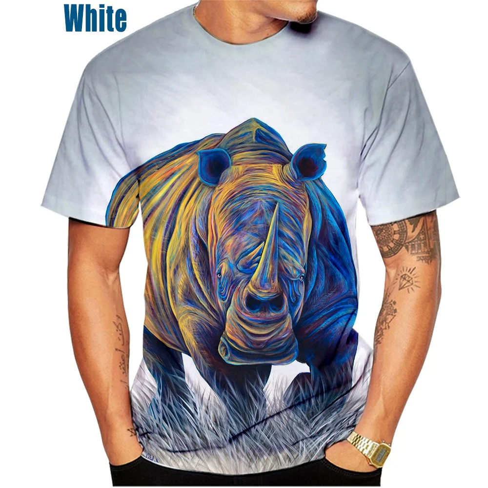 2022 Summer Men\'s Fashion 3d T-shirt Animal Rhino Cool Print T-shirt Men\'s Casual Style Short Sleeve Rhinoceros Top