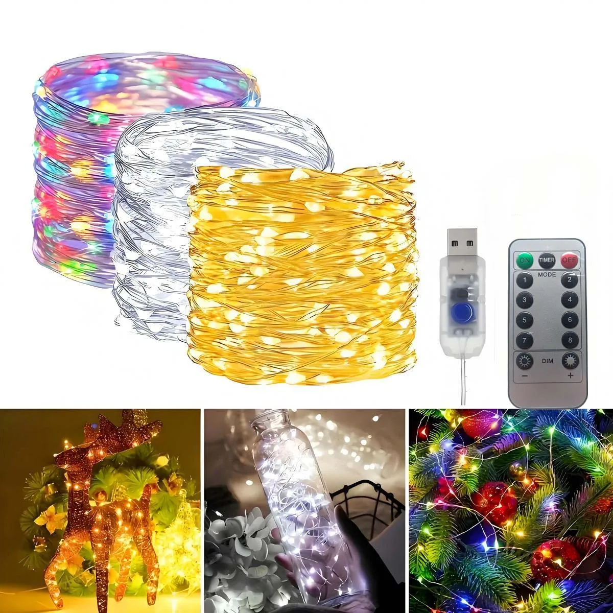 

1 Piece - Christmas Fairy String Lights, Copper Wire Lights Atmosphere Decoration, (USB Power Supply) with Remote Control, Suitable for Christmas Tree Decoration, Home Decoration, Party Decoration