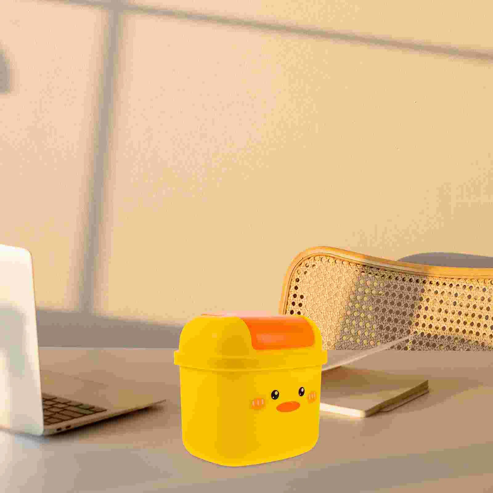 Little Yellow Duck Car Waste Paper Can Countertop Mini Bin Desk Garbage Small Storage Jar Litter Desktop Cartoon Table Girl