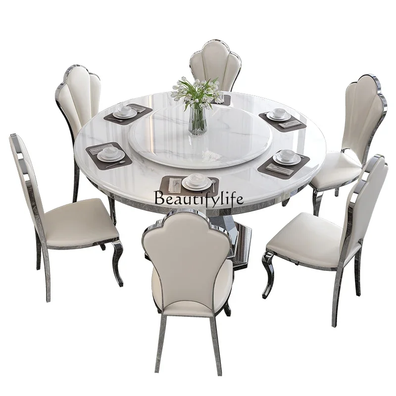 Mild Luxury Marble Dining Table Modern Simple Home Large and Small Apartment Type round Dining Table with Turntable