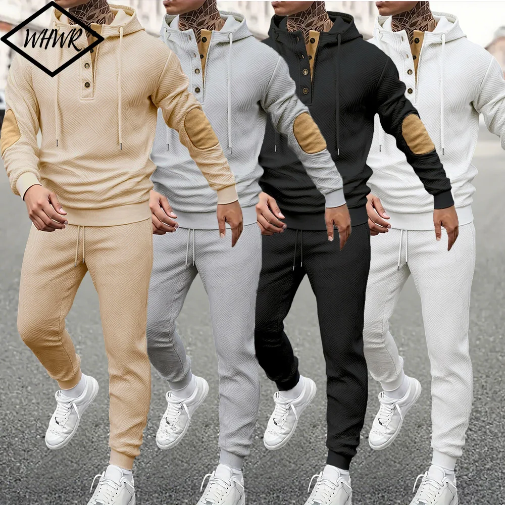 بدلة رياضية عصرية للرجال سويت شيرت بقلنسوة وسراويل رياضية من قطعتين أطقم رياضية للركض واللياقة البدنية غير رسمية ملابس الشارع #1