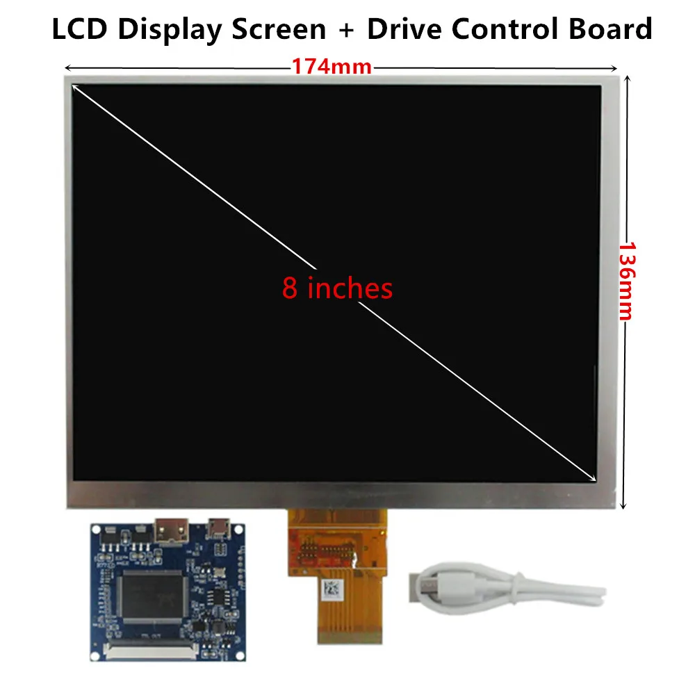 8 Inch 1024*768 IPS LCD Display Screen Digitizer Touchscreen Driver Control Board HDMI-Compatible Raspberry Pi DIY Monitor Kit