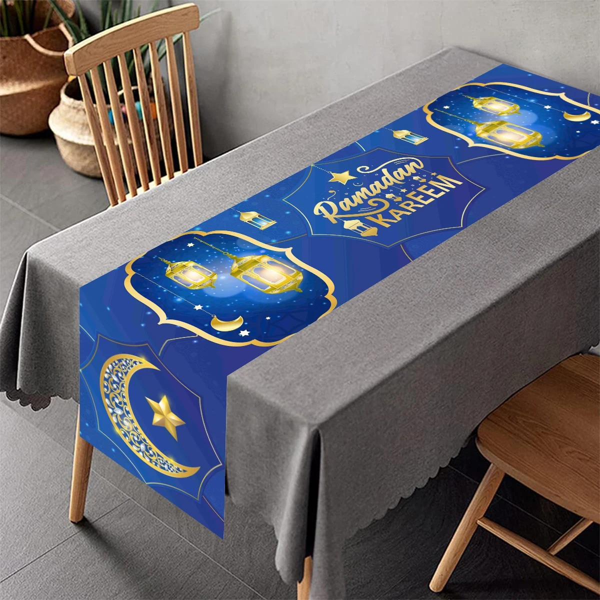 Ramadan Kareem Table Runner Moon Table Cover for Home 2026 Islamic Muslim Party Decor Ramadan Decorations Eid Al Adha Gifts