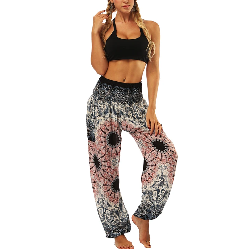 Women's Loose Yoga Pants Boho Print High Waist Casual Trousers Sweatpants Women Summer Beach Plus Size Baggy Aladdin Pants