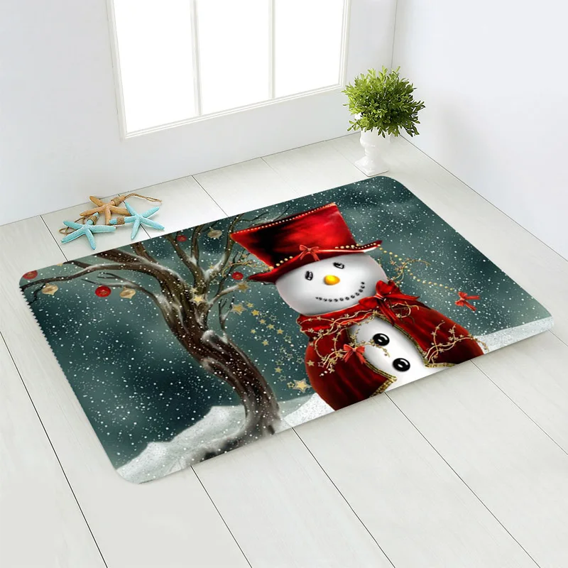 Christmas Doormat Merry Christmas Santa Claus Anti-Slip Door Mat Carpet Christmas Flannel Outdoor Living Room Floor Mat Rug