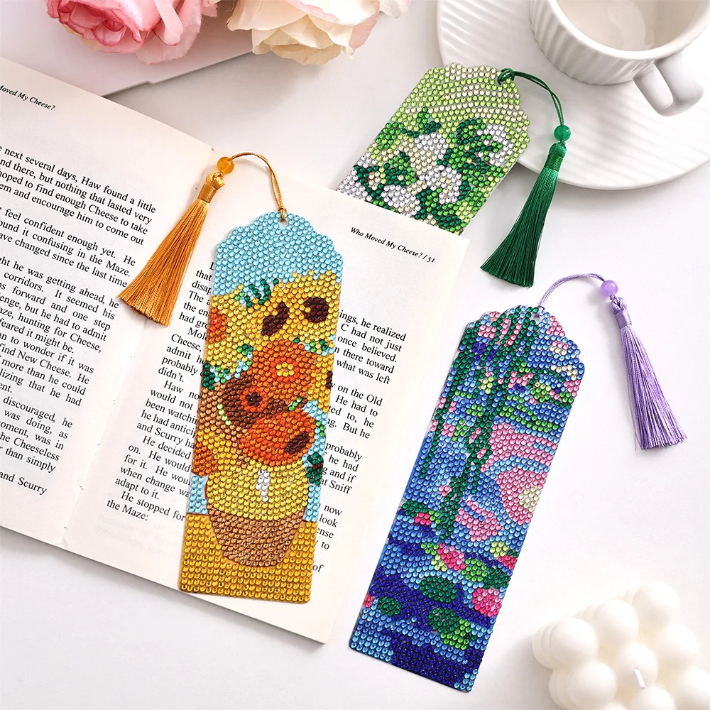 4pcs/pack Vintage Diamond Painting Bookmarks Kit Set Large Size Creative Diamond Paste Round Diamond Sparkling Designs Bookmarks