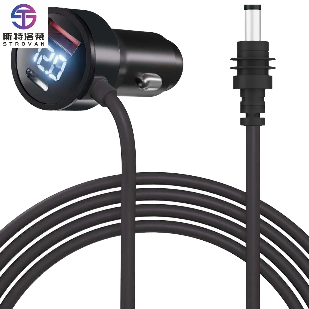 2M/6.5FT  Mini Car Power Cable with Dual USB Car Charger 12V-24V DC Plug & Voltmeter Braid Shielded PVC Jacket