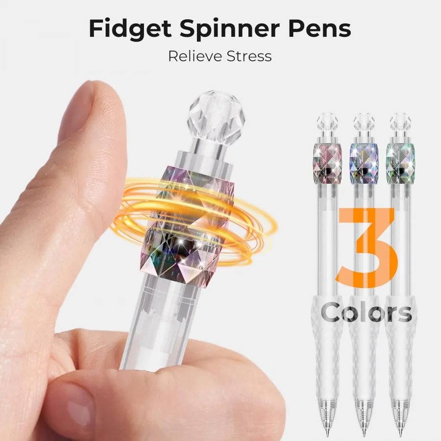 [Halloween, Christmas] 2 Gel Pens – Fidget Spinner Design, Black Ink, Fine Point, Smooth & Quick-Drying Writing with Soft Grip