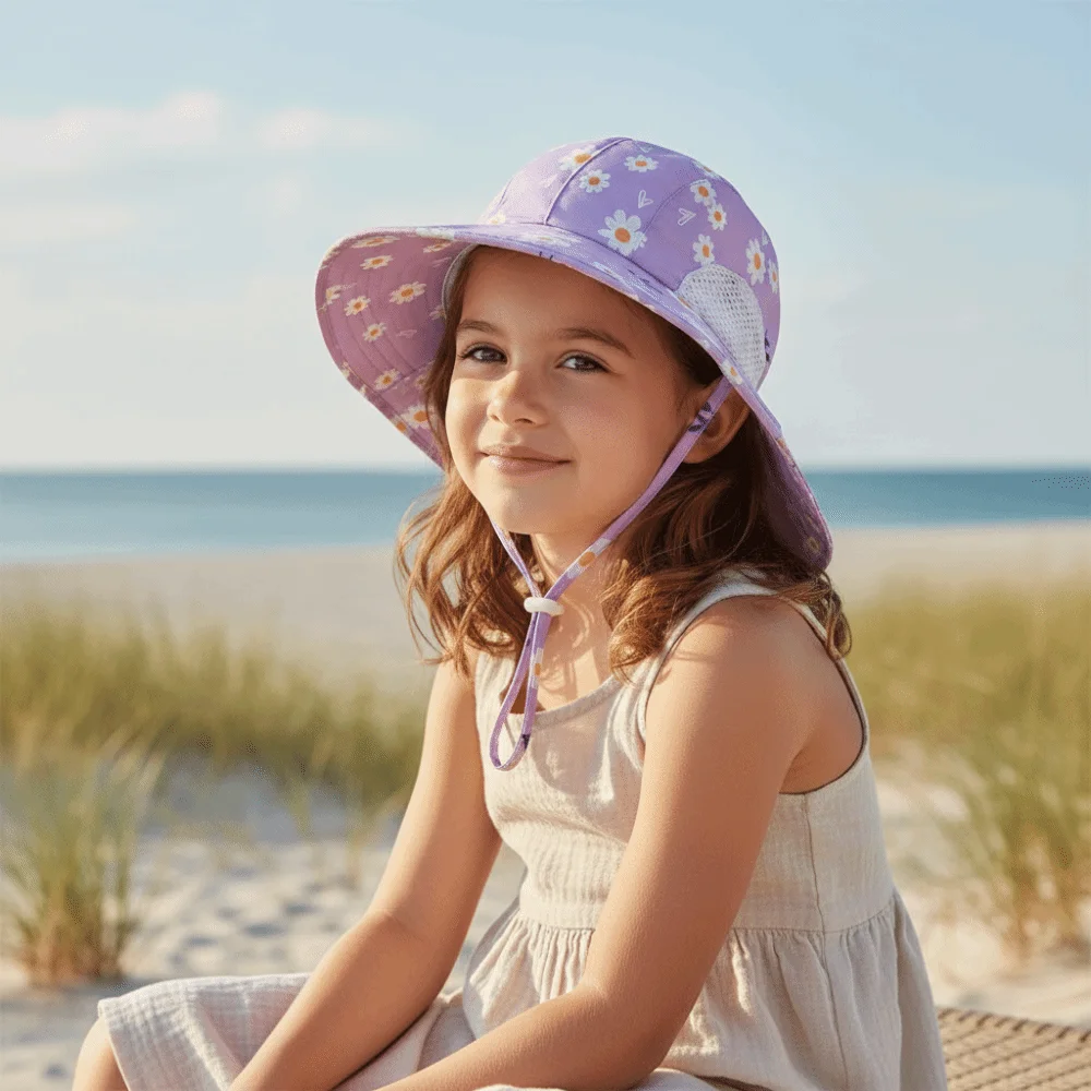 

Детская панама с дышащими сетчатыми вставками, с узором радужной хризантемы/цветов, для мальчиков, солнцезащитная шапка-шарф, с узором ананаса/клубники