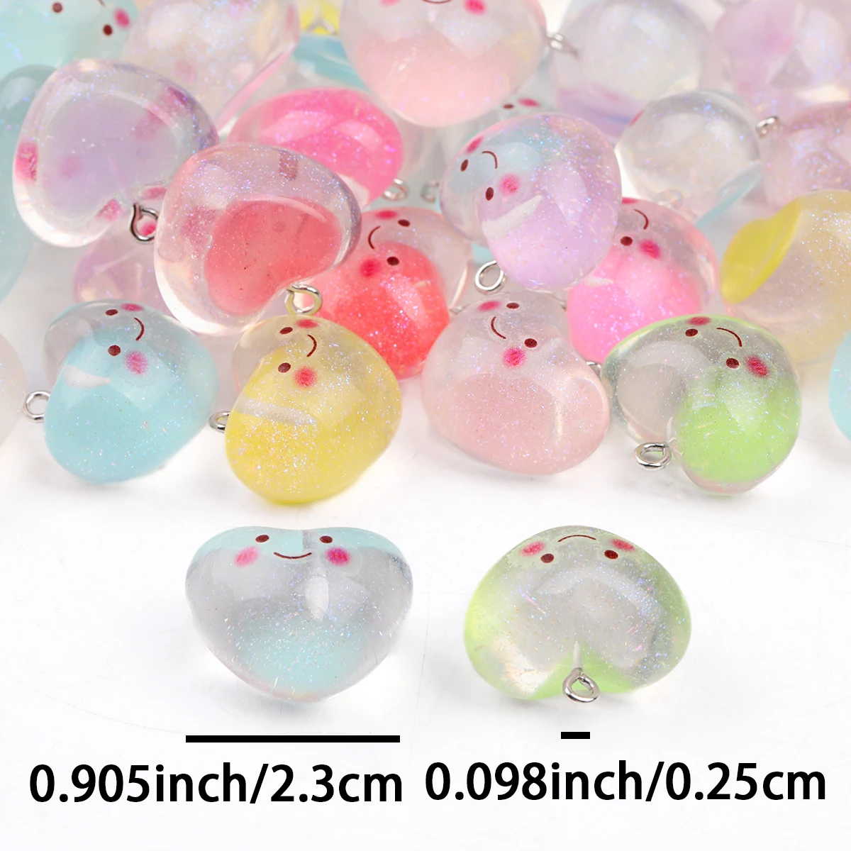 15/30pcs Random Color Glitter Smiley Heart Acrylic Charms 18*23mm Beads For DIY Bracelet Necklace Hair Accessories Craft Making view 4