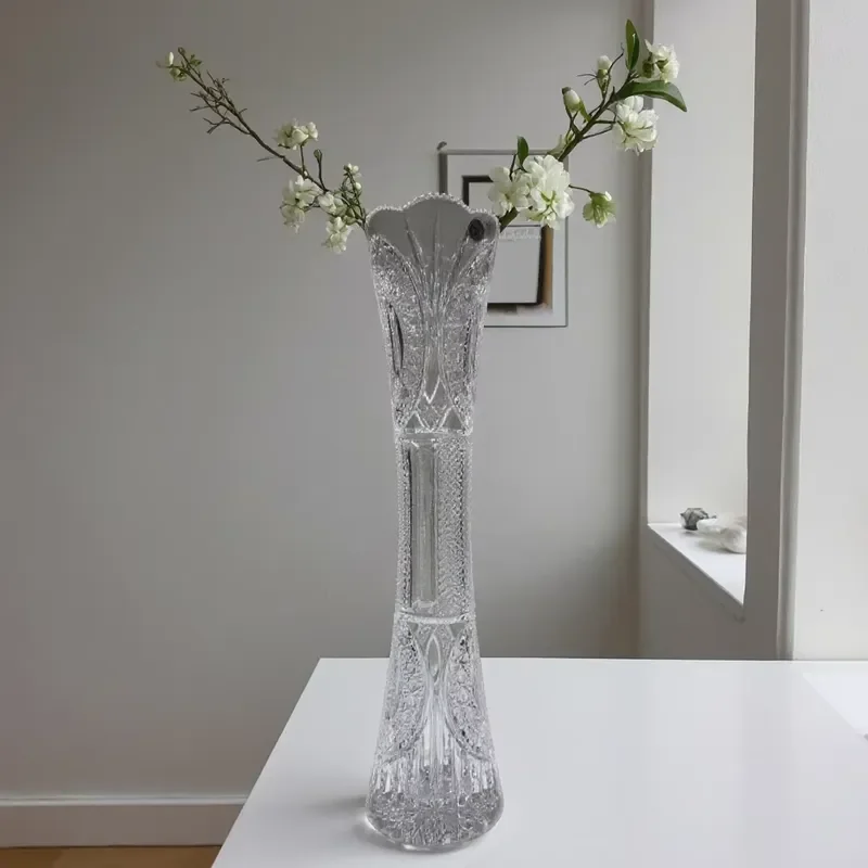 24 Percent PbO Crystal Vase Luxury Hand Cut Clear Glass Flower Pot Home Decor Living Room Centerpiece Elegant Table Ornament