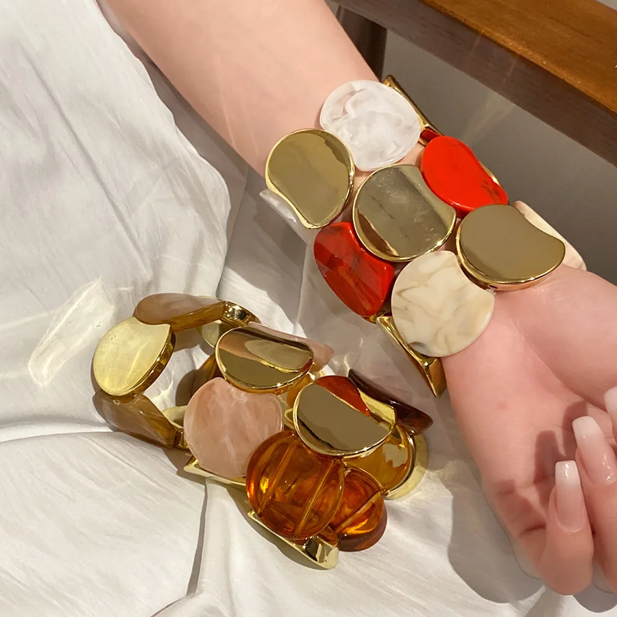 Trendy Round Spliced Elastic Rope Bracelets Bangle for Women Fashion Spring Acrylic Bracelet Personality Hand Jewelry New W