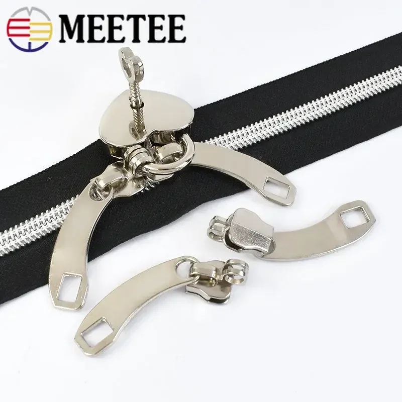 Meetee 2/5/10Pairs 5# 8# 10# Zipper Sliders for Nylon Zippers with Lock Hole Handbag Luggage Zip Head Sewing Puller Material