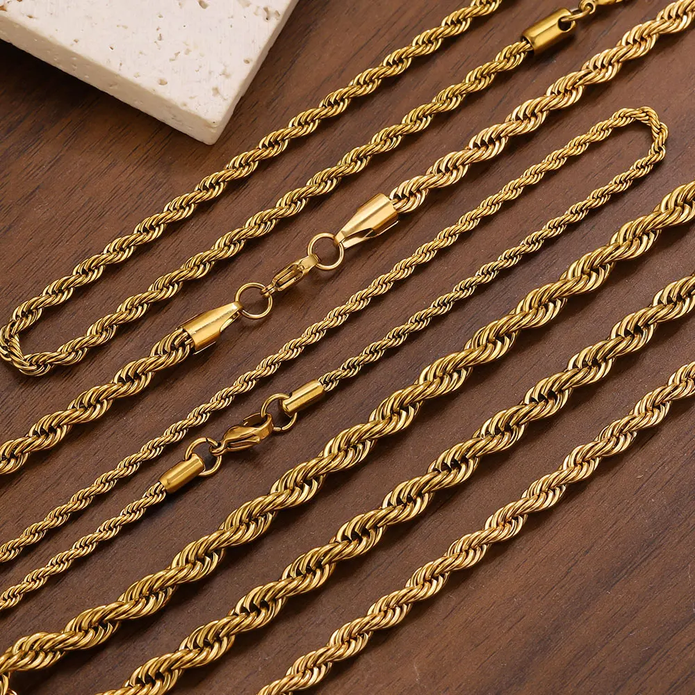 Stainless Steel Twist Rope Chain Necklace 2/3/4/5/6/7MM Width Rope Twist Chains Gold Waterproof DIY Jewelry Necklace Accessories