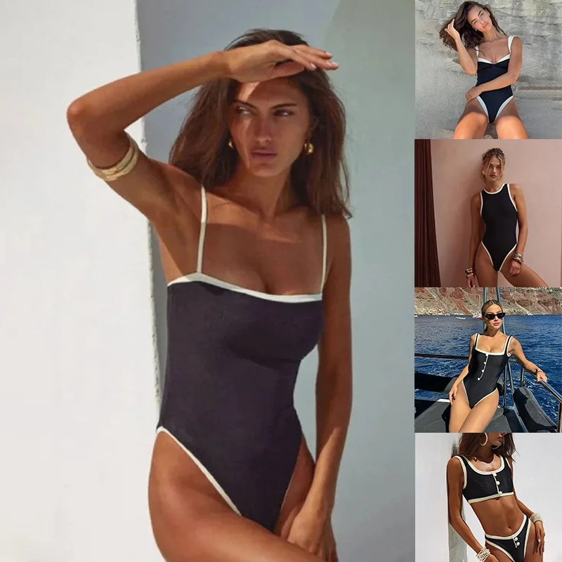 Summer Essentials European and American large-size women's one-piece color matching one-piece swimsuit Sexy triangular bikini sw