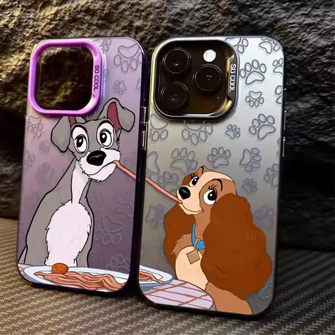 Disney Lady and the Tramp Plating Case for Samsung Galaxy S24 S23 S22 S21 Ultra Plus FE A54 A34 A24 A14 A73 A53 A33 5G Note 20