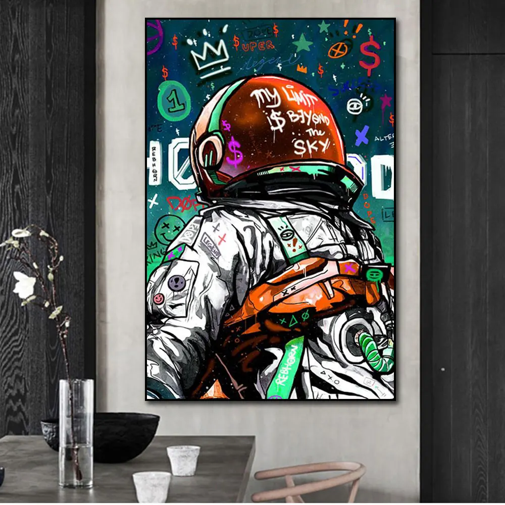 Graffiti Pop Art Astronaut My Limit Is Beyond The Sky Canvas Painting Print Poster Home Decor Wall Art Picture For Living Room