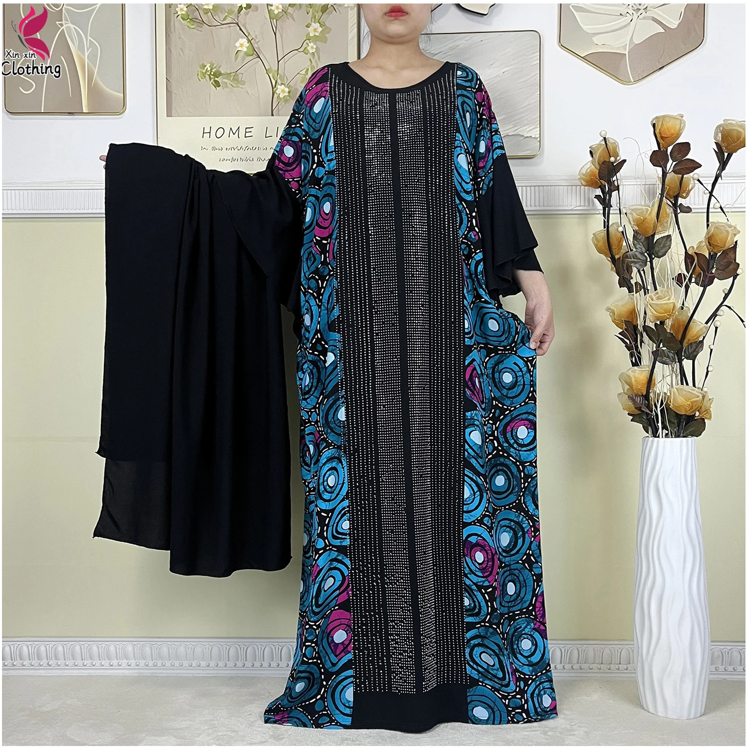 

New Muslim Abayas Cotton Fabric For Women Dresse With Big Scarf 2025 Summer Abaya Batwing Sleeve Loose Robe Femme Islam Clothing