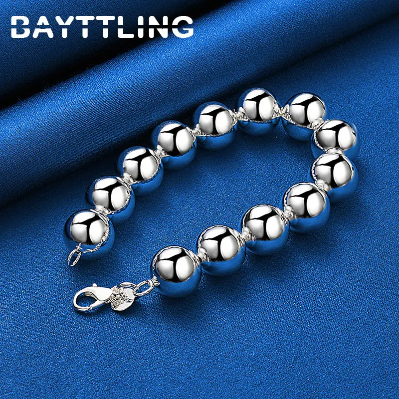 Fashion 925 Sterling Silver 14MM Glossy Round Bead Chain Bracelet For Women Charm Engagement Jewelry Accessories