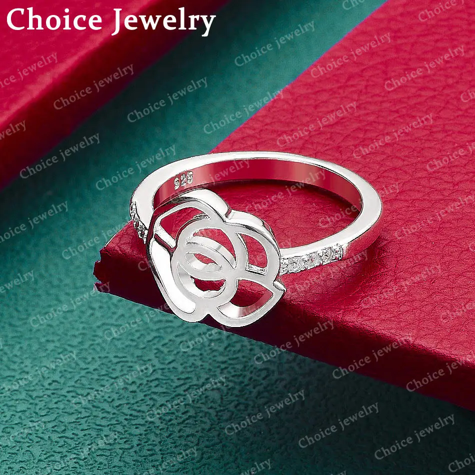 925 Sterling Silver Size 7-10 Designer Zircons Hollow Ring For Women Fashion Jewelry Charm Grace Noble Wedding Accessories