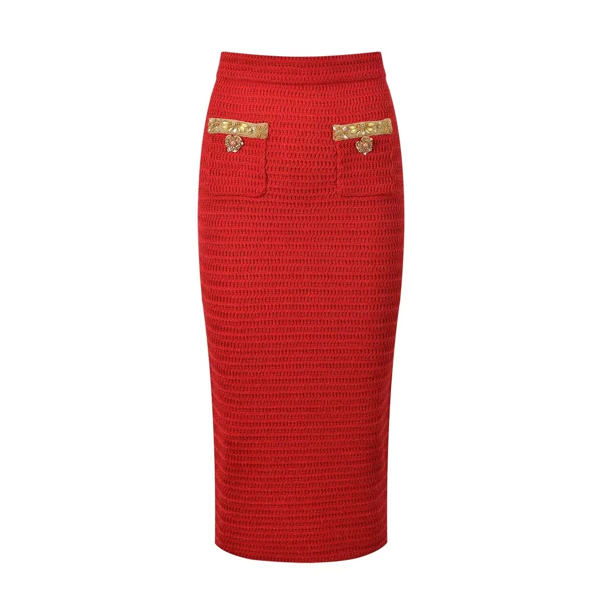 Spring And Autumn New Style Fashionable Temperament Commuting Elegant Women's Knitted Sequin Nail Bead Wrapped Hip Skirt