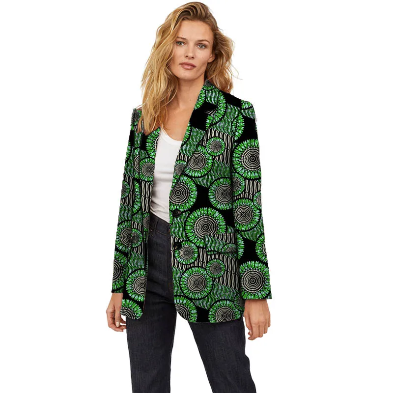 New Arrivals OL Turn Down Collar Blazer Ankara Women Suit Jackets African Wax Print Coats Casual Long Outerwear