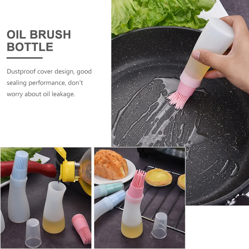

6pcs Silicone Oil Bottle Brush Kitchen Basting Bottles Dustproof Cover Transparent Design Oil Vinegar Storage Containers