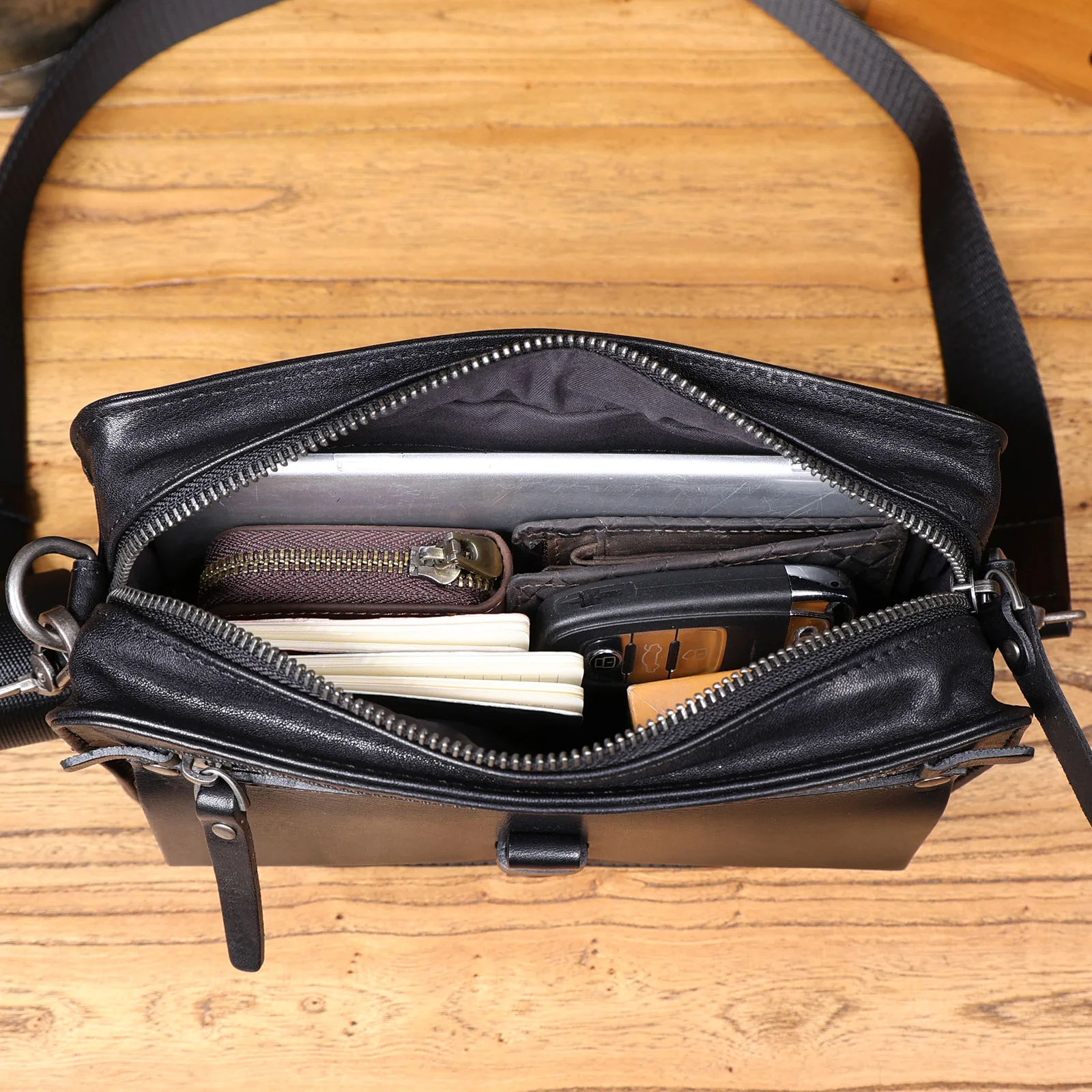 Vintage-Umhängetasche für Herren aus hochwertigem Rindsleder, modische Casual-Crossbody-Tasche, pflanzlich gegerbte Echtleder-Schultertasche – Detail 16