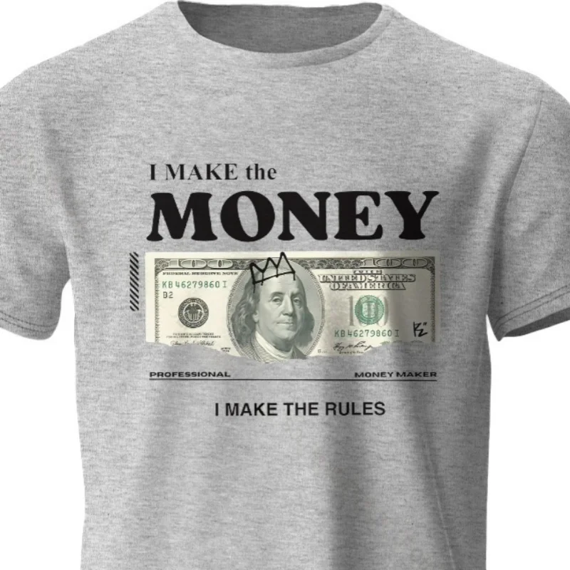 100% algodón con estampado de dinero divertido,  manga corta con cuello redondo suave y transpirable, estilo humorísti