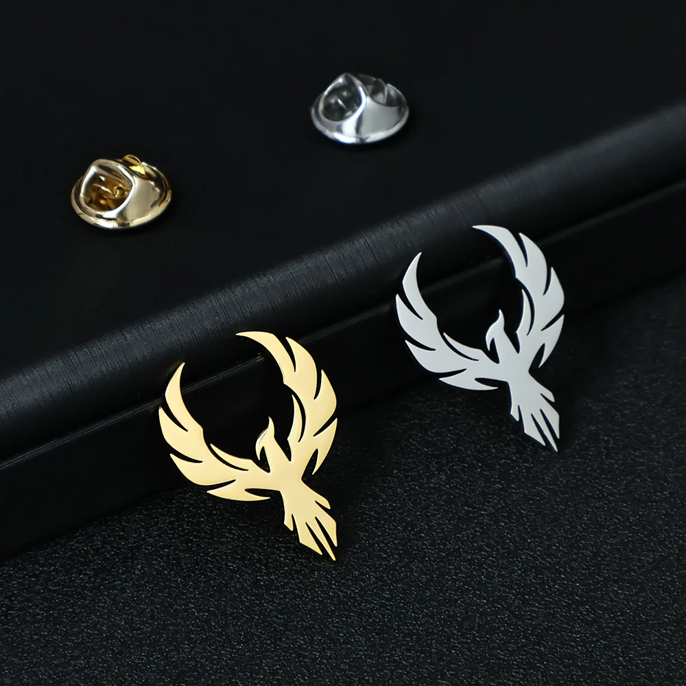 Phoenix Wing Brooch Men's Buckle Brooch Stainless Steel Shirt Collar Lapel Pin Gold Badge Wedding Groom Gift Jewelry