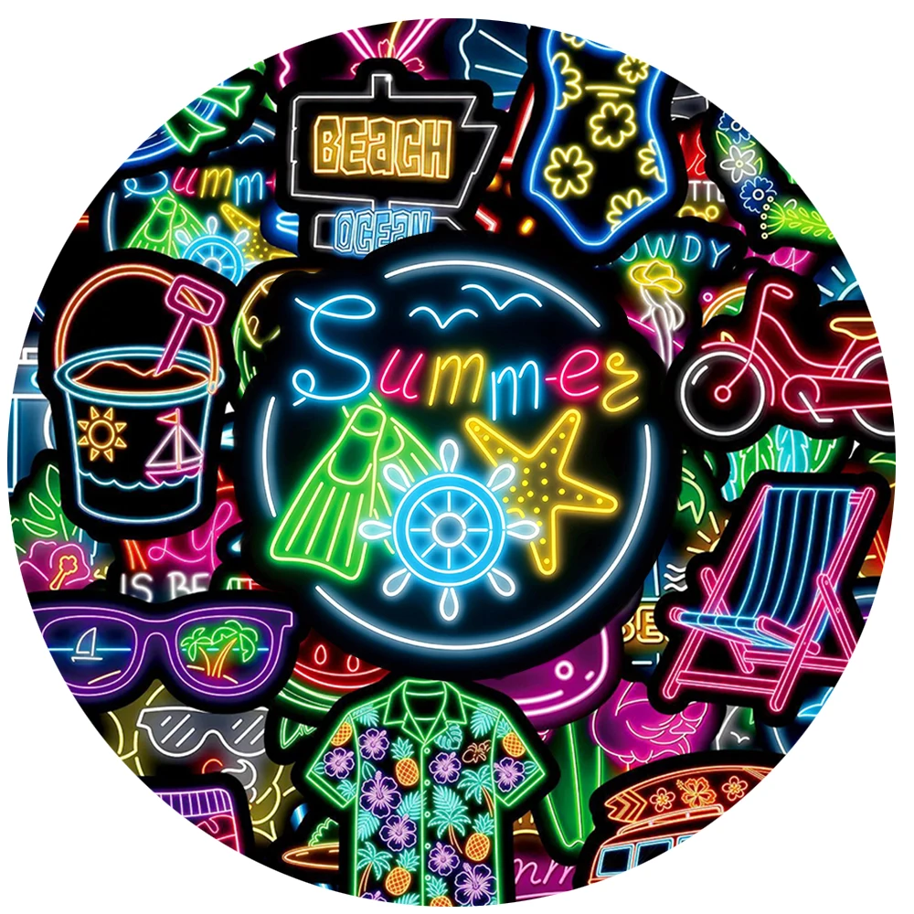 

10/30/50pcs Creative Neon Summer Beach Life Stickers Cartoon Waterproof Decals Fridge Phone Case Notebook Bike Sticker Wholesale