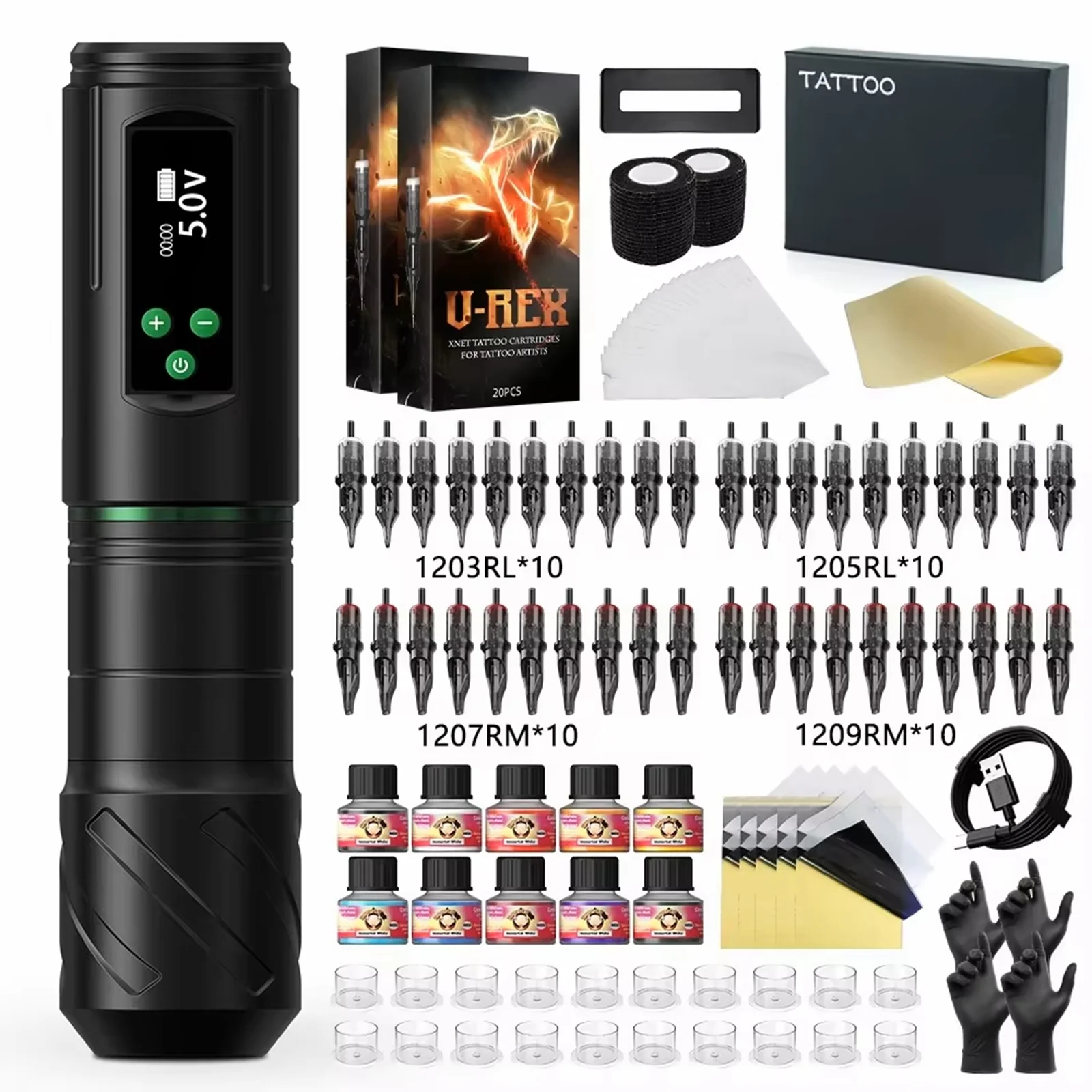 

Tattoo Kit Kiss of Dragon Tattoo Wireless Machine Pen with 40pcs Cartridge Needles Tattoo Ink Practice Skin for Beginners
