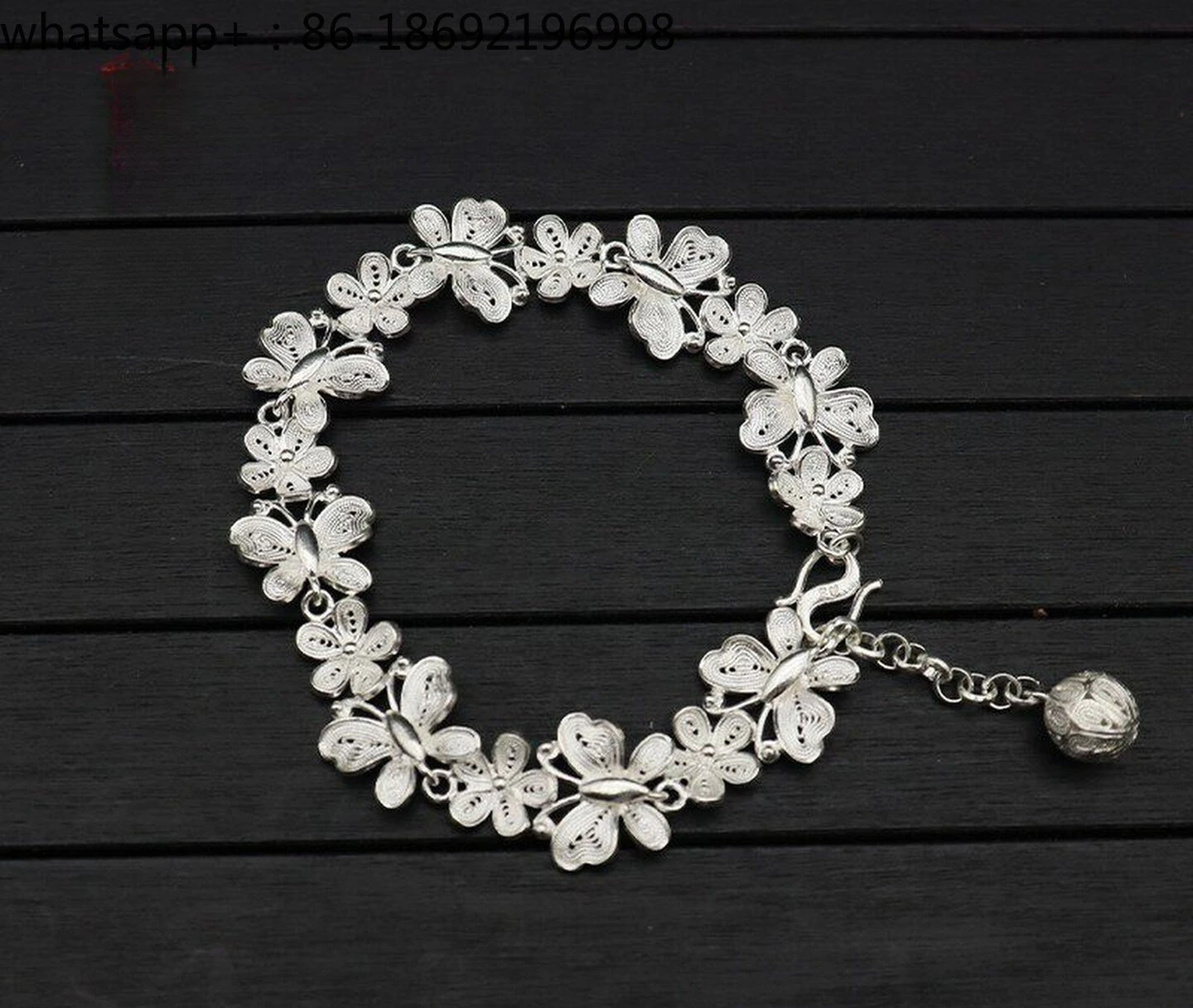 Sterling Silver Butterfly Love Flower Bracelet New Chinese Style Bracelet Foot Silver Exquisite Versatile Jewelry