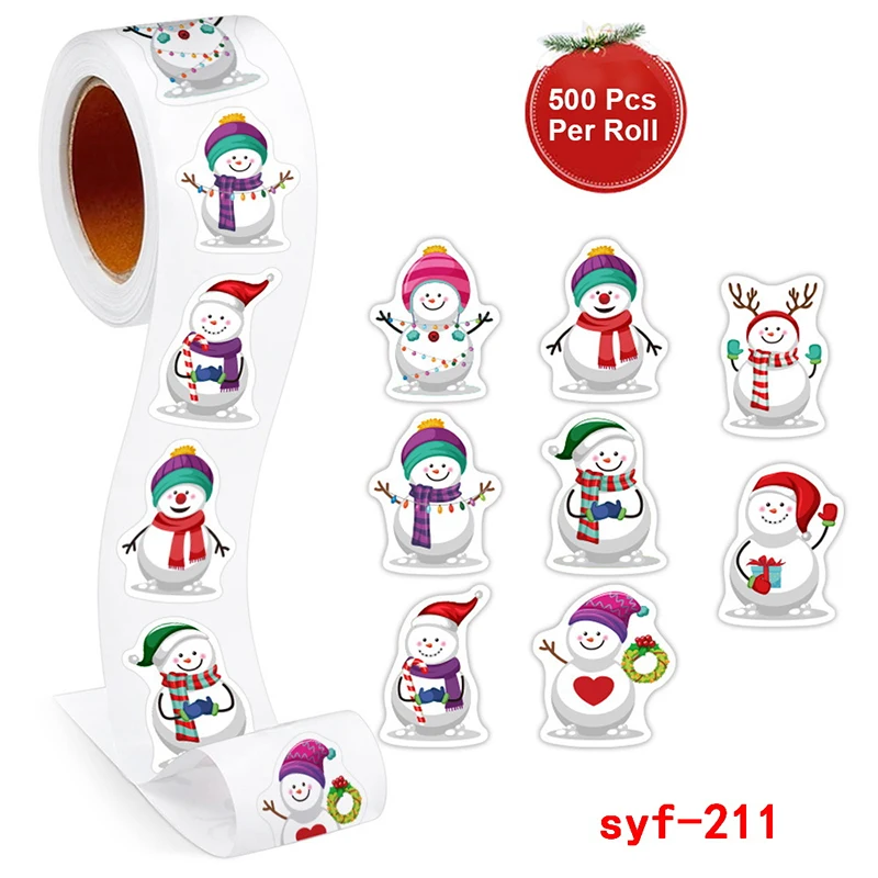 500Pcs/Roll Heterotypic Christmas Themed Snowmans Stickers 8 Designs 2.5cm/1.0'' Graffiti Holiday Party DlY Decoration Labels