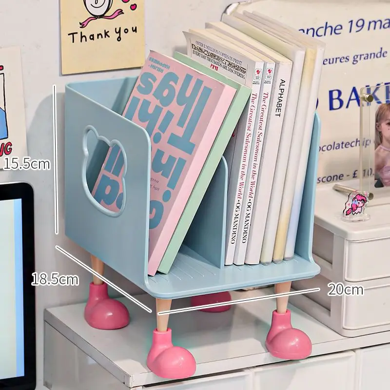 Cute Cartoon Bear Desk Bookshelf, Plastic Desktop Book Organizer with Anti-slip Feet, Multi-functional File Storage Rack For
