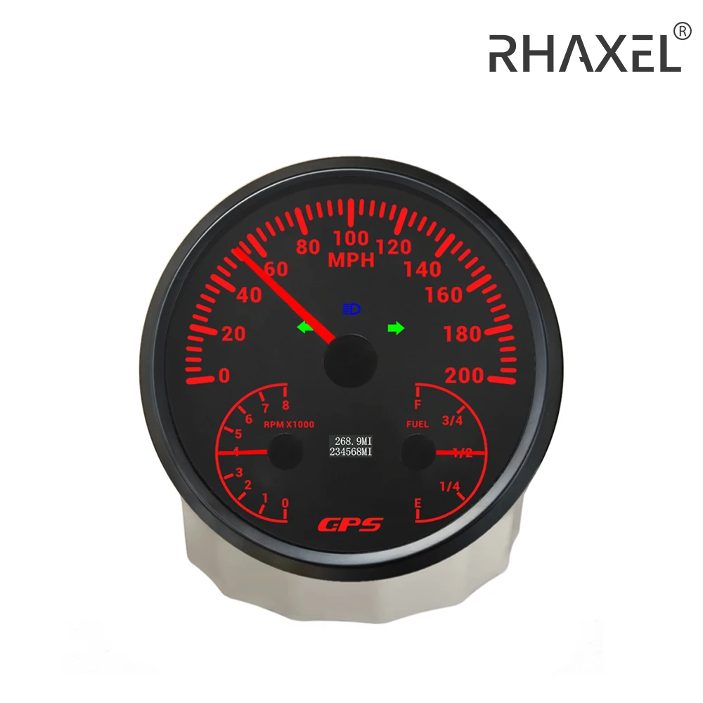 RHAXEL 110mm 120 200 KM/H MPH Speedometer GPS Odometer Tachometer 0-8000RPM Fuel Level Gauge with Backlight 12V 24V for Car